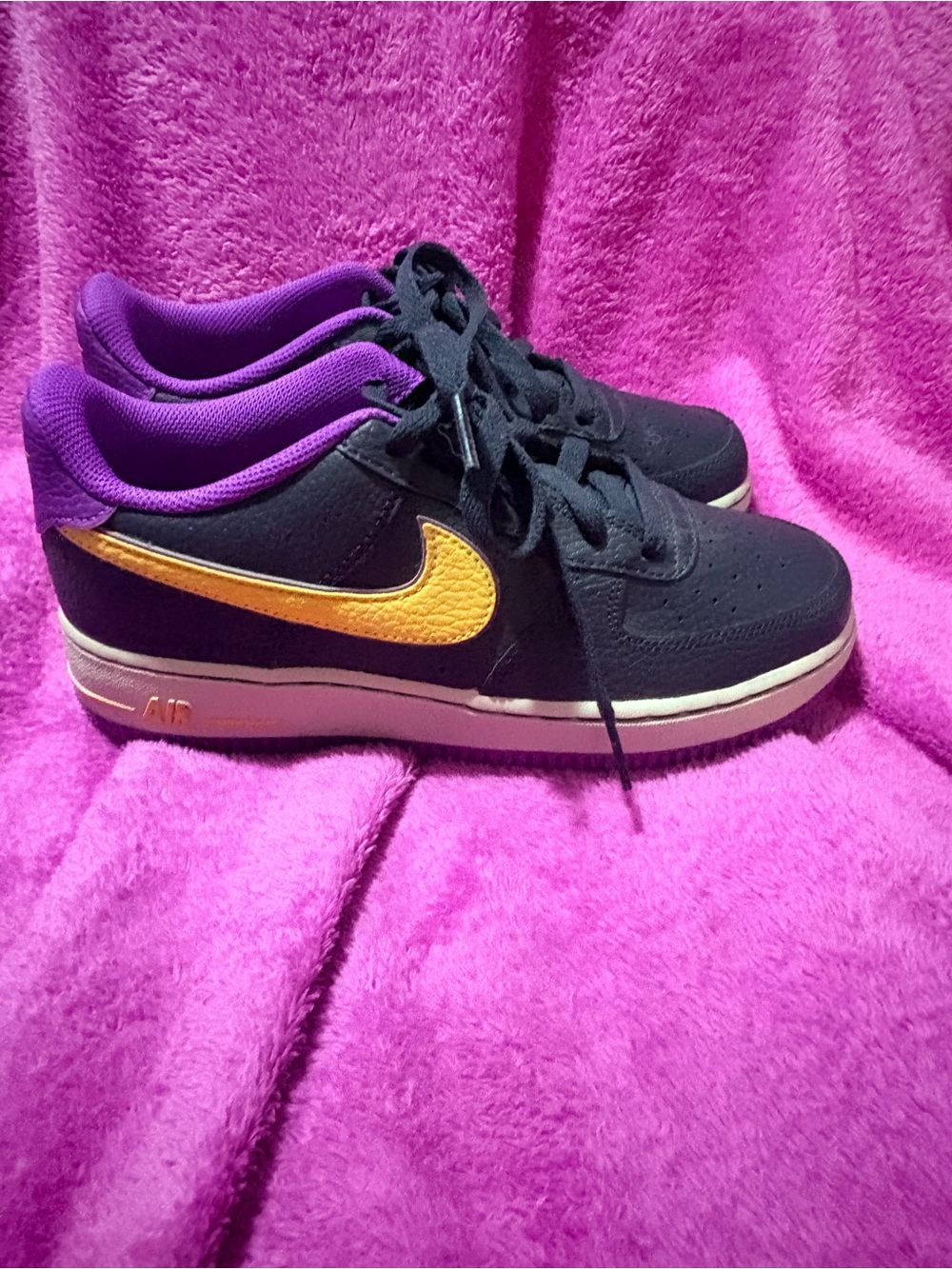 Nike Air Force 1 Purple Sneakers with Gold Swoosh and Purple Lining Sz 6.5 Y